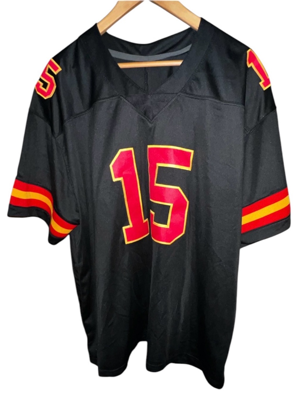 Mahomes Kansas City Black Red Number 15 Men’s Football Jersey size 5XL